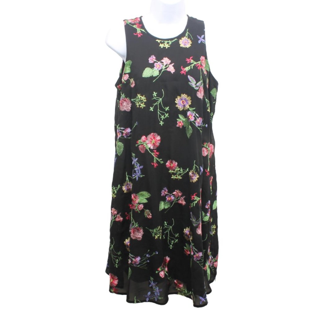 Calvin Klein Floral Embroidered Sleeveless Midi Dress Women's Size 6 Black/Pink